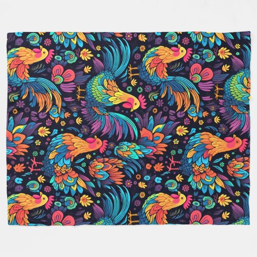 Farbiges Roostermuster Fleecedecke (Vorderseite (Horizontal))