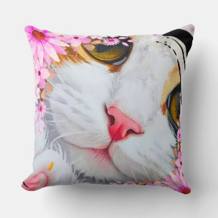 Farbiges rosa Blumen-Kitty-Dekokissen Kissen