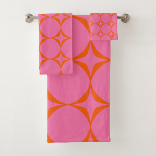 Farbiges rosa und orangefarbenes Retro-Mittelteil- Badhandtuch Set