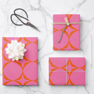 Farbiges rosa und orangefarbenes Retro-Mittelteil- Geschenkpapier Set