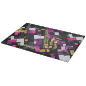 Farbiges Saxophon-Muster-Monogramm-Name Schneidebrett (Ecke)