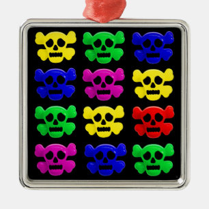 Farbiges Schädelmuster Silbernes Ornament