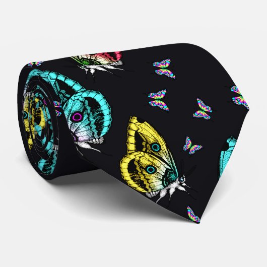 Farbiges Schwarzes Schmetterlingsmuster Krawatte (Gerollt)
