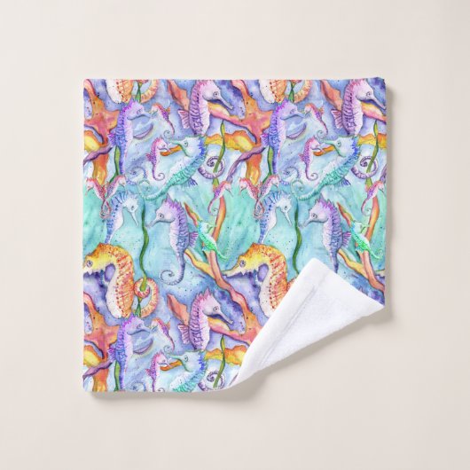 Farbiges Seepferd Ocean Watercolor Badetuch Set (Waschlappen)