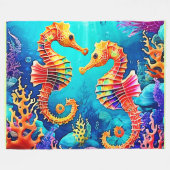 Farbiges Seepferd Pair Design Fleecedecke (Vorderseite (Horizontal))