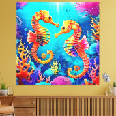 Farbiges Seepferd Pair Design Leinwanddruck (Insitu (Wohnzimmer))