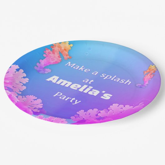 Farbiges Seepferd Party Pappteller (Schrägansicht)