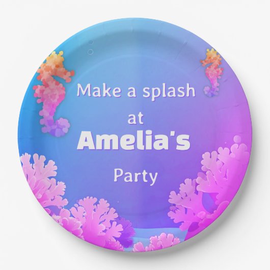 Farbiges Seepferd Party Pappteller (Vorderseite)