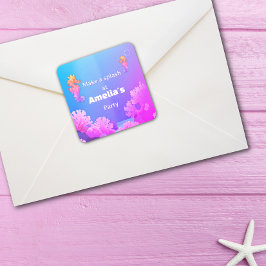 Farbiges Seepferd Party Quadratischer Aufkleber