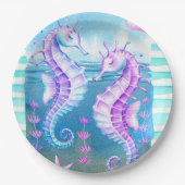 Farbiges Seepferd und Muscheln Papier Teller (Vorderseite)
