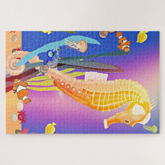 Farbiges Seepferd und tropischer Fisch unter Wasse Puzzle (Horizontal)