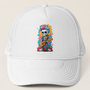 Farbiges Skelett mit Gitarre Truckerkappe