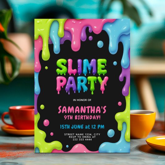 Farbiges Slime-Party für Kinder Einladung