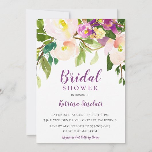 Farbiges Sommer Lila Blumengebirge Brautparty Einladung (Vorderseite)