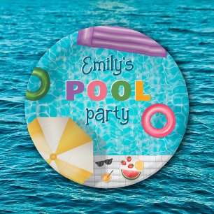 Farbiges Sommerschwimmbad Party Pappteller