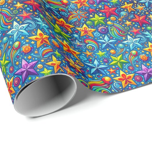Farbiges Sternenmuster Geschenkpapier (Rolleneckpunkt)