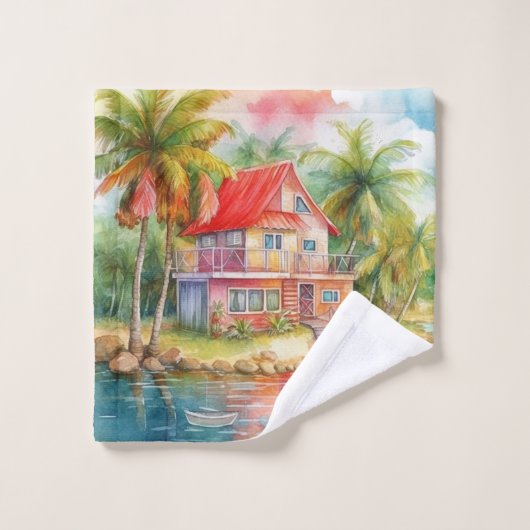 Farbiges Strandhaus Badhandtuch Set (Waschlappen)