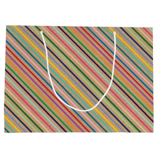 Farbiges Streifenmuster auf rustikalen Imitaten br Große Geschenktüte (Rückseite)