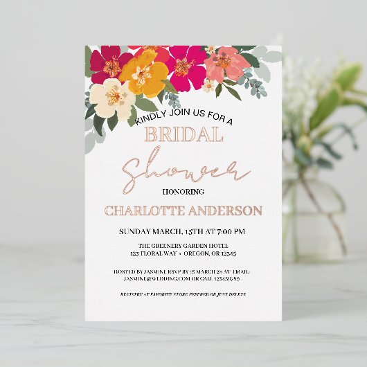 Farbiges Summer Garden Blumengebirge Brautparty Go Folieneinladung (Stehend vorne)