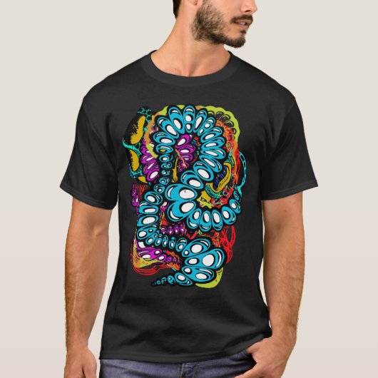 Farbiges Surreal Abstrakte Raupe Design T-Shirt (Vorderseite)