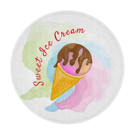 Farbiges Süßeis in einem Kegel Schneidebrett (Vorderseite)