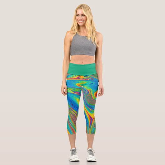 Farbiges Swirbeldesign Capri Leggings (Vorderseite)