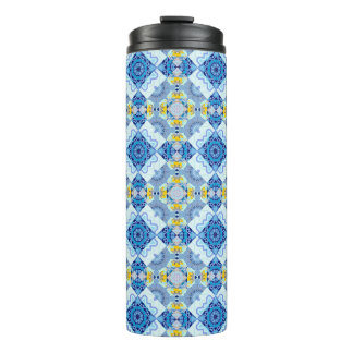 Farbiges symmetrisches, nahtloses Muster, Design i Thermosbecher