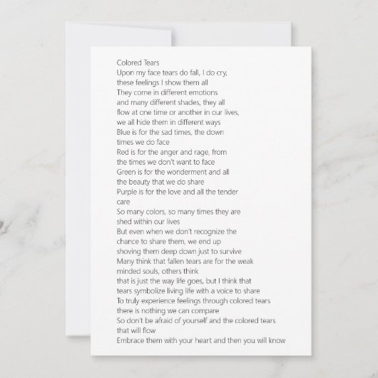 Farbiges Tears Gedicht Karte (Vorderseite)