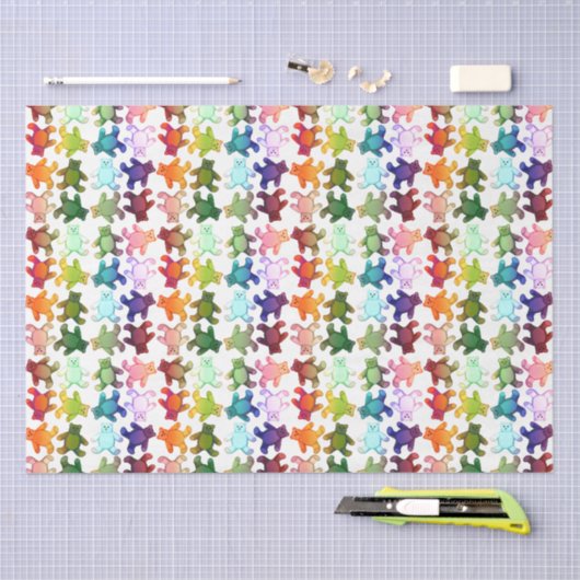 Farbiges Teddy Bears Wrapping Paper Seidenpapier (Handwerk)