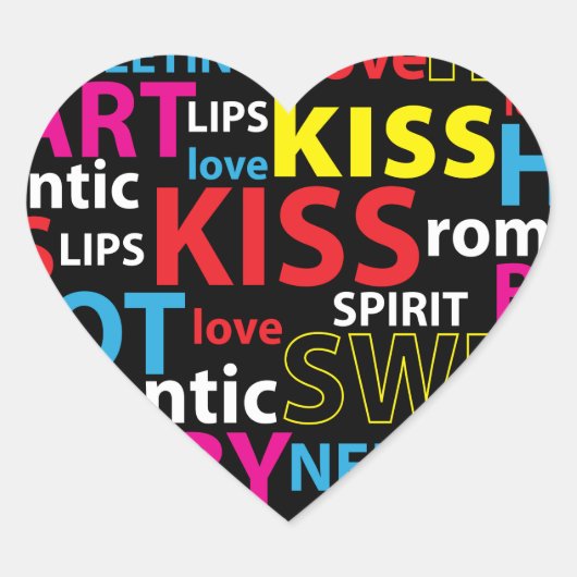 Farbiges Textdesign - Liebe Kiss Lips Herz-Aufkleber (Vorderseite)