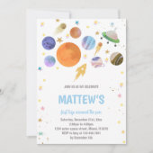 Farbiges Thema im Weltraum für Kinder Einladung (Vorderseite)