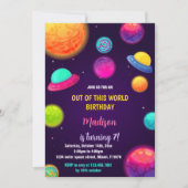 Farbiges Thema im Weltraum für Kinder Einladung (Vorderseite)