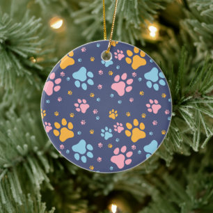 Farbiges Tierpfotenabdruckmuster Keramik Ornament