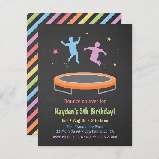 Farbiges Trampolin Kindergeburtstag Party Einladung (Vorne/Hinten)