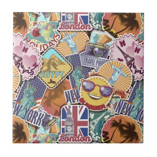 Farbiges Travel Sticker Muster Fliese (Vorderseite)