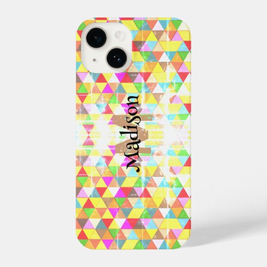 Farbiges Triangle-Retrogeometrie-Muster Monogram iPhone Hülle (Rückseite)