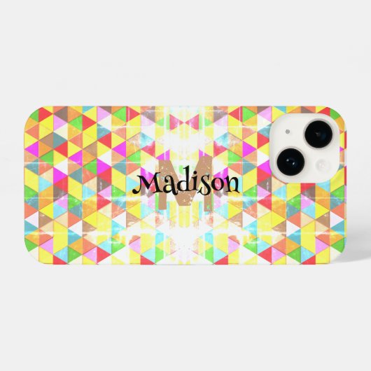 Farbiges Triangle-Retrogeometrie-Muster Monogram iPhone Hülle (Rückseite (Horizontal))