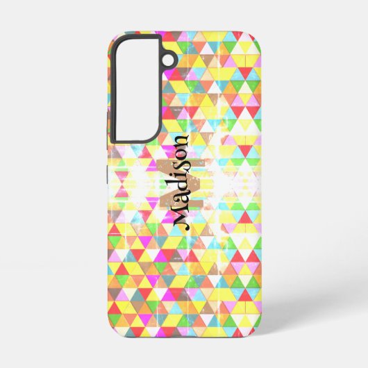 Farbiges Triangle-Retrogeometrie-Muster Monogram Samsung Galaxy Hülle (Rückseite)