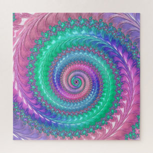 Farbiges Trippy-Funky Jewel Tone Spiral Fraktal Puzzle