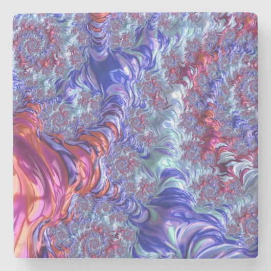 Farbiges Trippy Groovy Digitales Abstraktes Frakta Steinuntersetzer (Vorderseite)