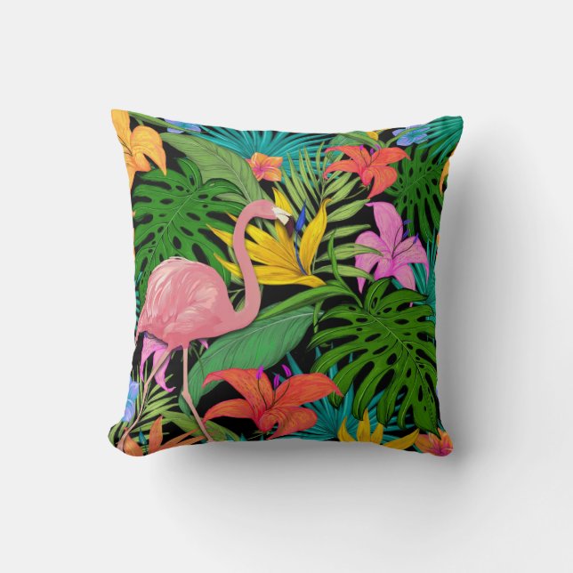 Farbiges tropisches Design mit rosa Flamingo Kissen (Vorderseite)