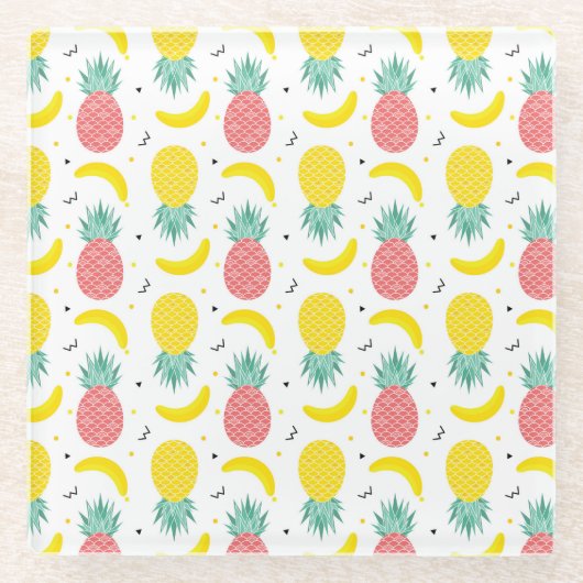 Farbiges tropisches Fruchtmuster Glasuntersetzer (Vorderseite)