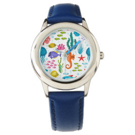 Farbiges tropisches Leben und Muster der Tiere Armbanduhr