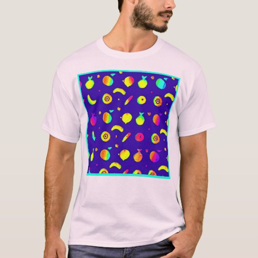 Farbiges tropisches Neonfruchtmuster T-Shirt (Vorderseite)