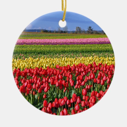 Farbiges Tulpenfeld Keramikornament (Vorne)