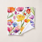 Farbiges Tulpenfeldmuster Badhandtuch Set (Waschlappen)
