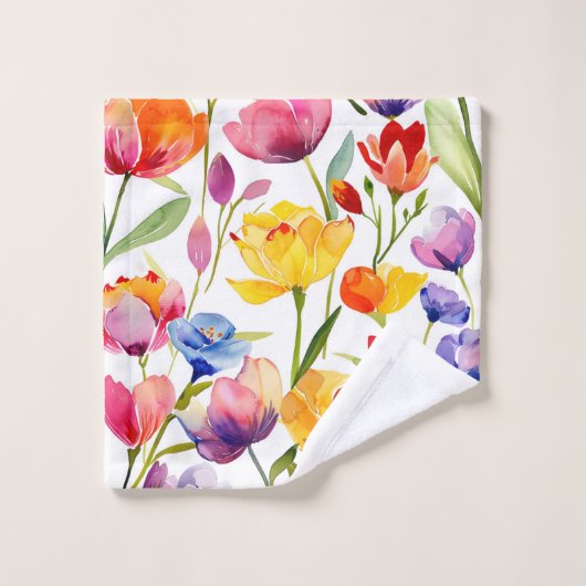 Farbiges Tulpenfeldmuster Badhandtuch Set (Waschlappen)