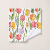 Farbiges Tulpenfeldmuster Badhandtuch Set (Waschlappen)