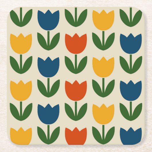Farbiges Tulpenmuster Rechteckiger Pappuntersetzer (Vorderseite)