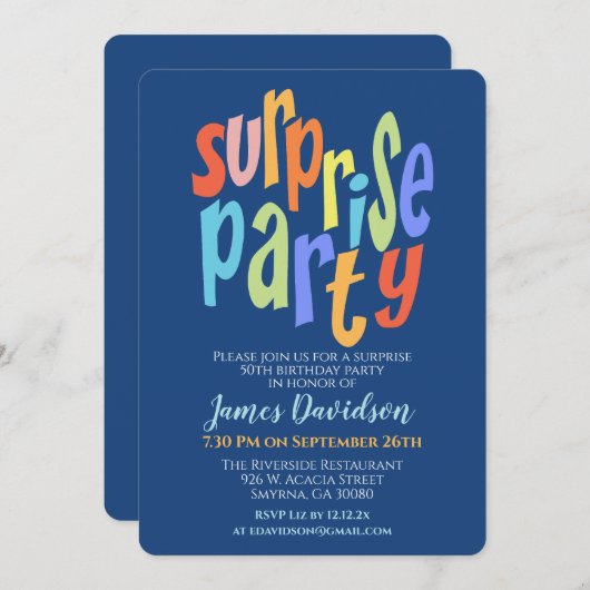 Farbiges überraschendes Party Modernes Einladung (Vorne/Hinten)